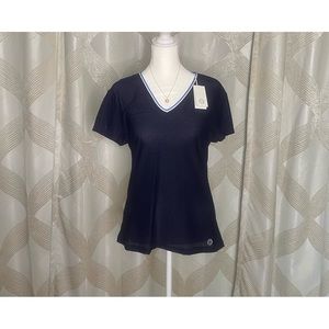 NEW Tory Burch Mesh Sport Shirt  Navy Blue Large Tee Sheer Gym